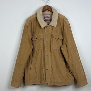 Levi's Sherpa Trucker Jacket Mens XXL Camel Corduroy Fleece Lined Relaxed Fit